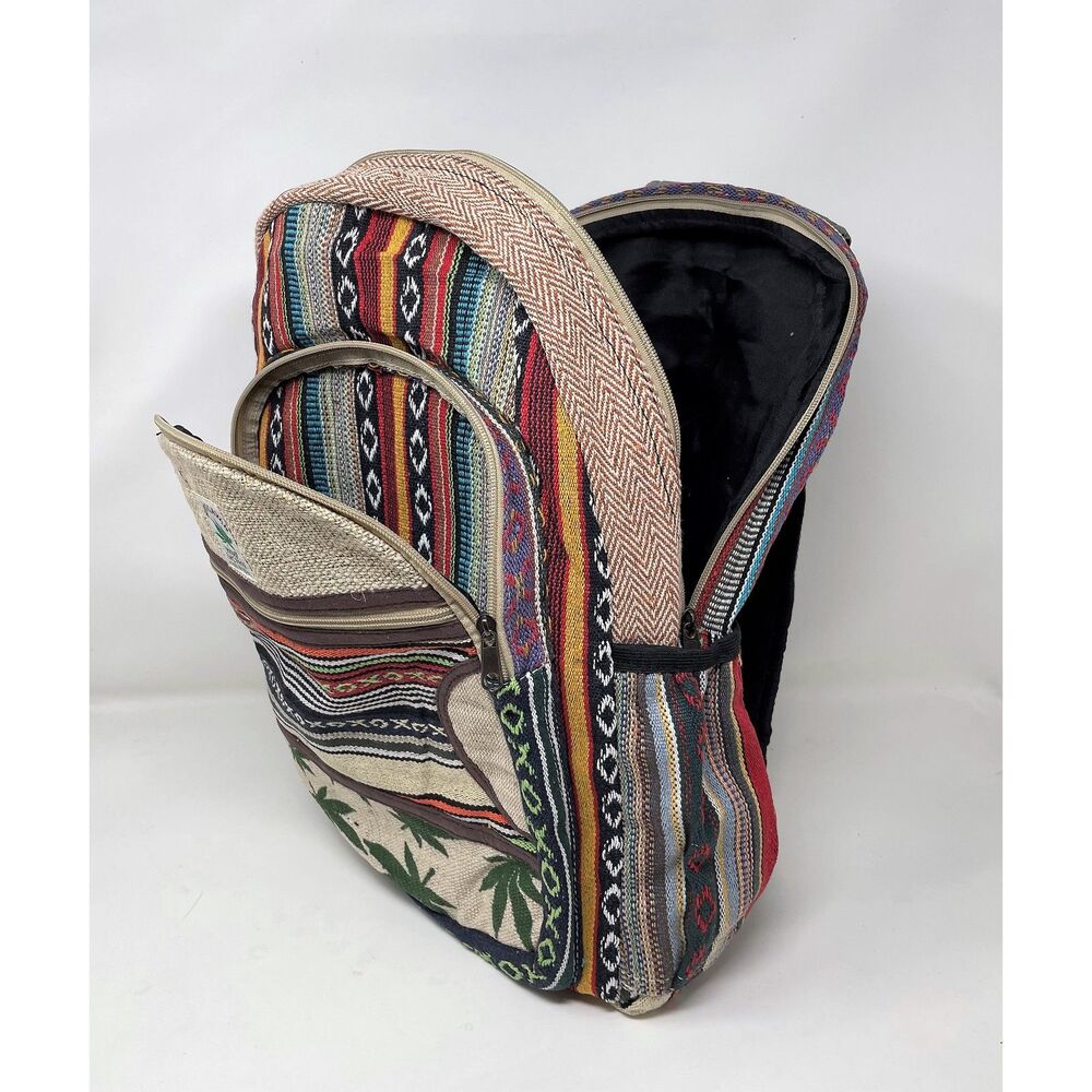 Unique Design100% Himalaya Hemp Backpack multi Pockets (THC FREE) Handmade Nepal - Picture 2 of 8